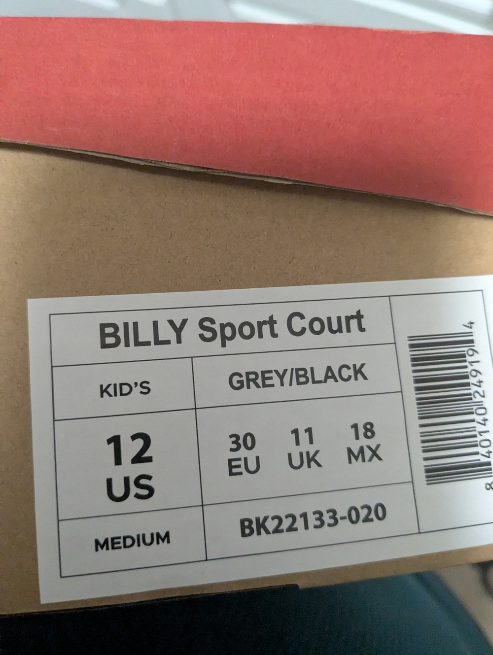 Billy Sport Court Kids Sneakers‎ Box - Grey/Black